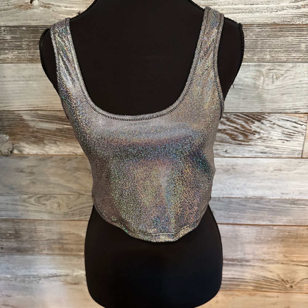 Forever 21 Iridescent Silver Crop Top